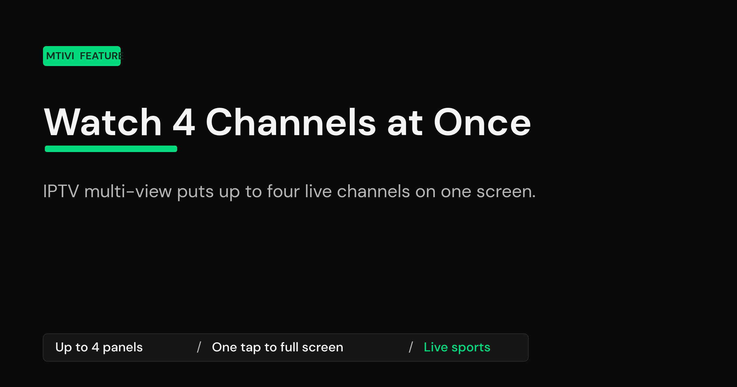 mtivi.app | IPTV Multi-View: Watch Up to 6 Live Channels at Once on One Screen IPTV multi-view title card showing up to six live channels on one screen with one tap to full screen