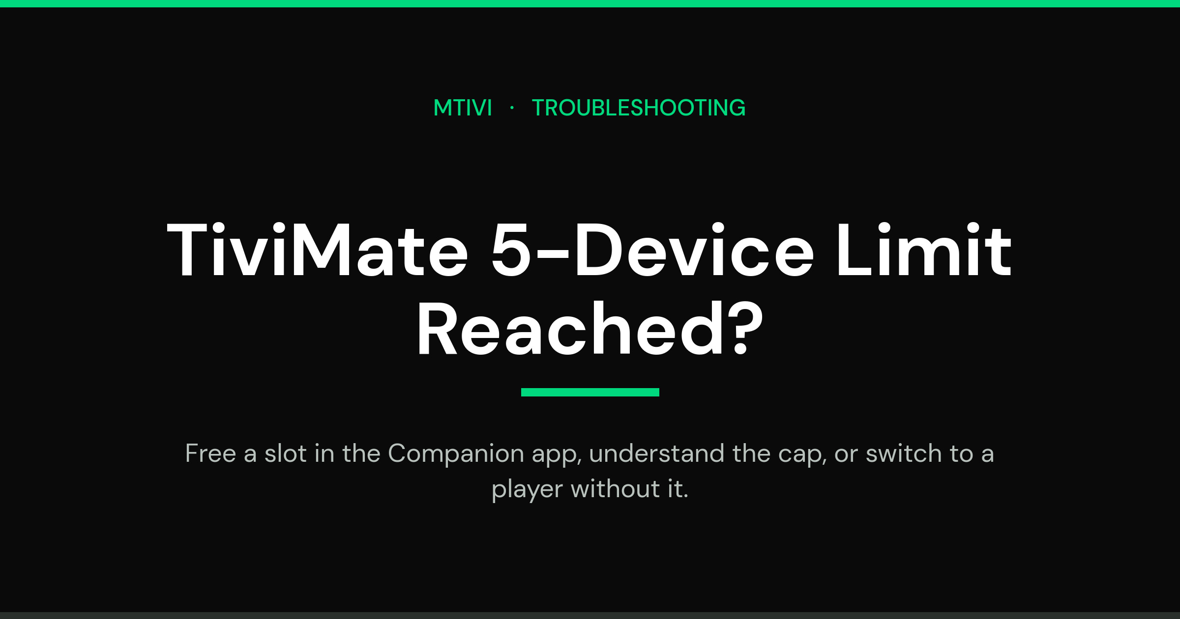 mtivi.app | TiviMate 5-Device Limit: How to Free a Slot and When to Switch TiviMate 5-device limit title card for a guide on freeing a device slot or switching IPTV players